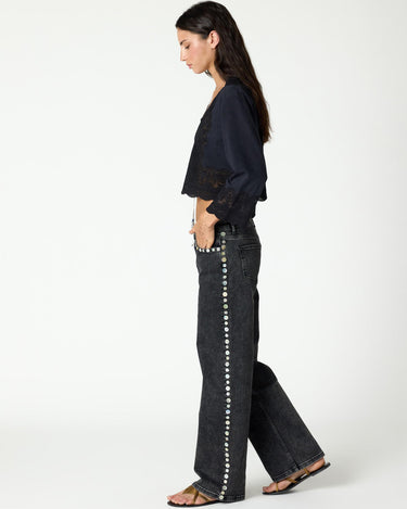 ANTHRACITE LACE BUTTON-UP SHIRT