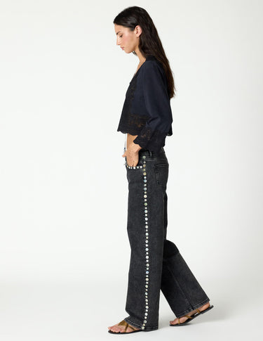 ANTHRACITE LACE BUTTON-UP SHIRT