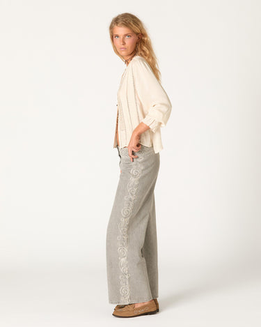 ECRU LACE AND DRAWSTRING SHIRT