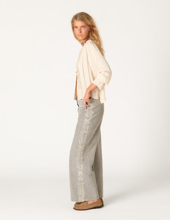 ECRU LACE AND DRAWSTRING SHIRT