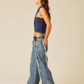 BLUE DOUBLE WAISTBAND TROUSERS