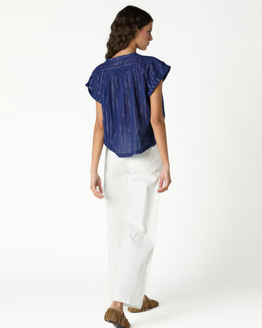OVERSIZE LUREX STRIPE SHIRT BIG BLUE