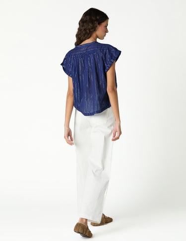 OVERSIZE LUREX STRIPE SHIRT BIG BLUE