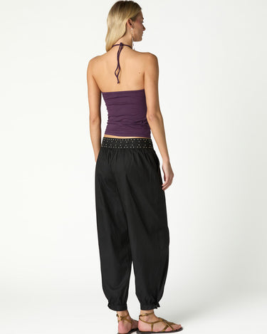BLACK STUDDED HAREM TROUSERS
