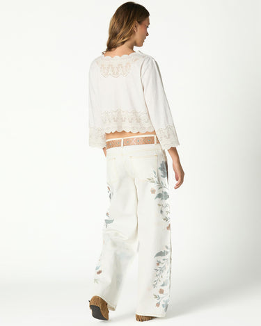 LACE BUTTON-UP SHIRT IN ECRU
