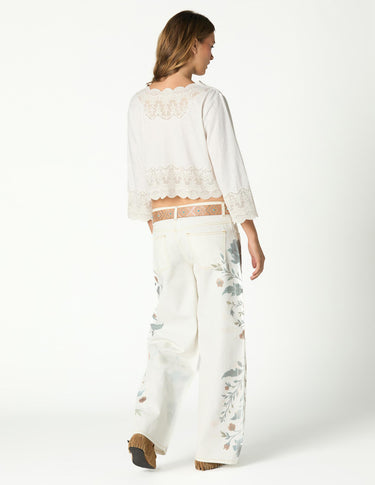 LACE BUTTON-UP SHIRT IN ECRU