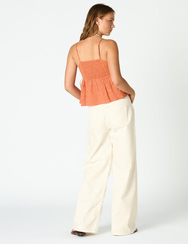 ORANGE BUTI STRAP TOP