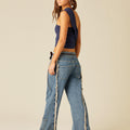 BLUE DOUBLE WAISTBAND TROUSERS
