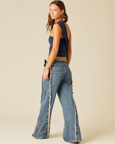 BLUE DOUBLE WAISTBAND TROUSERS