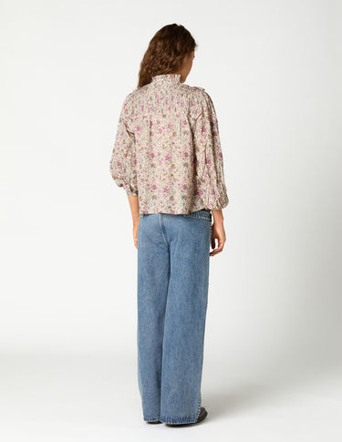 BOTANIC GARDEN RUCHED V-NECK SHIRT