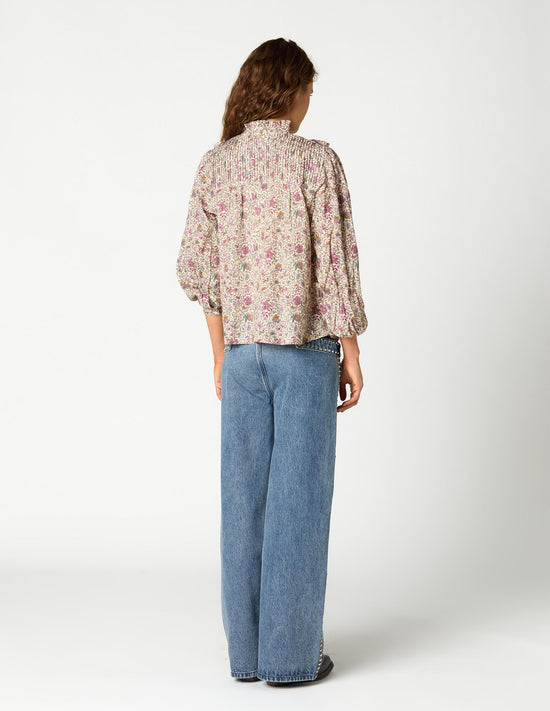 BOTANIC GARDEN RUCHED V-NECK SHIRT