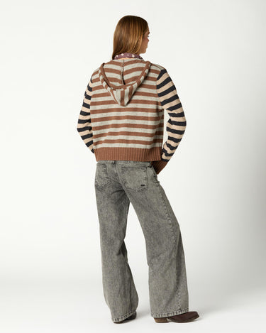 KNITTED STRIPED JACKET BROWN
