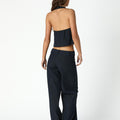 NAVY PINSTRIPE BUTTON-WAIST TROUSERS