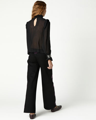 BLACK DENIM EMBROIDERED BERRY