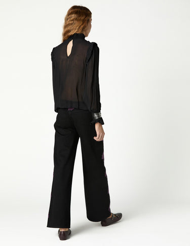 BLACK DENIM EMBROIDERED BERRY