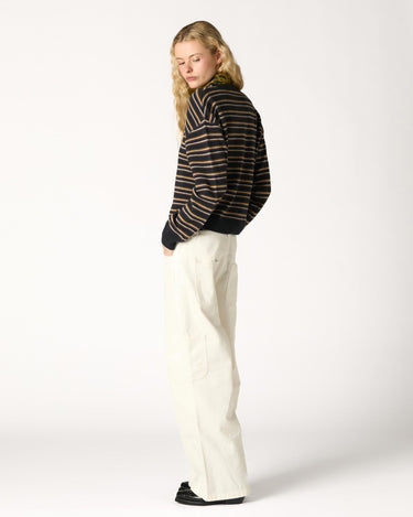 CHARCOAL STRIPED CREW NECK SWEATER