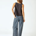 STUDDED STRAP TROUSERS BLUE
