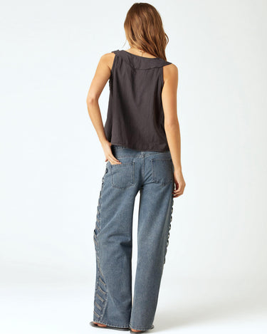 STUDDED STRAP TROUSERS BLUE