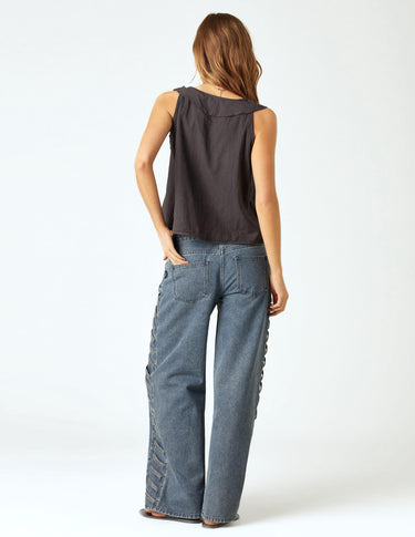 STUDDED STRAP TROUSERS BLUE
