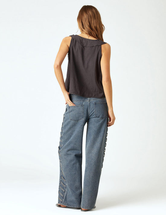 STUDDED STRAP TROUSERS BLUE