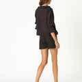 GREY DENIM STUDDED SHORT YOKE