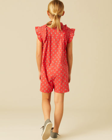 RED SHORT LEAVES JUMPSUIT