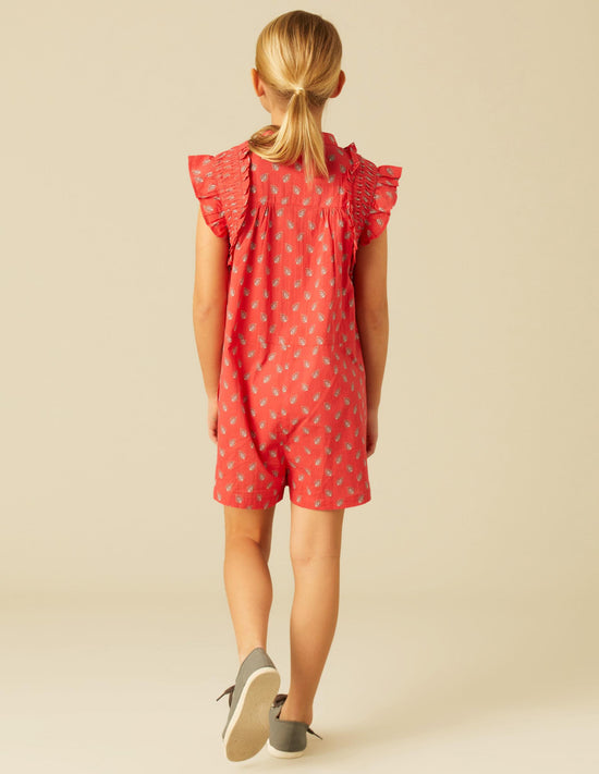 RED SHORT LEAVES JUMPSUIT