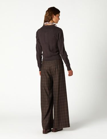 PANTALON PLIEGUE CUADRO MARRON