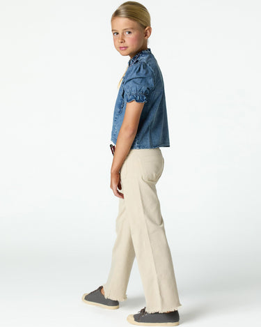 RUFFLED DENIM SHIRT