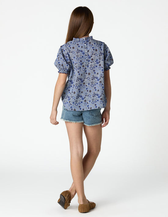 BLUE DENIM BUTTON-FRONT SHORTS
