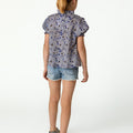 BLUE STITCHING FLORAL PRINT SHIRT