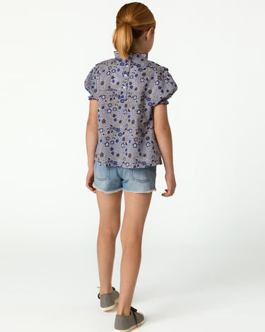 BLUE STITCHING FLORAL PRINT SHIRT