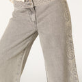 METALLIC EMBROIDERED LIGHT GREY PANTS