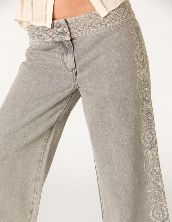 PANTALON BORDADO METALIZADO LIGHT GREY