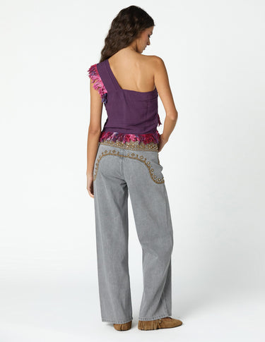 EMBROIDERED YOKE TROUSERS GREY