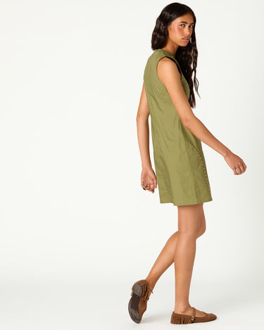 KHAKI STUDDED MIDI DRESS