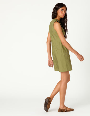 KHAKI STUDDED MIDI DRESS