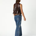 EMBROIDERED SEQUIN BLUE DENIM TROUSERS