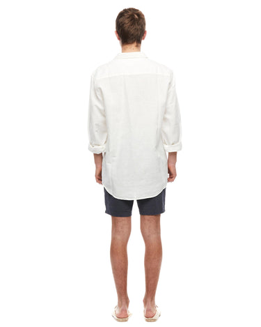White linen V-neck shirt