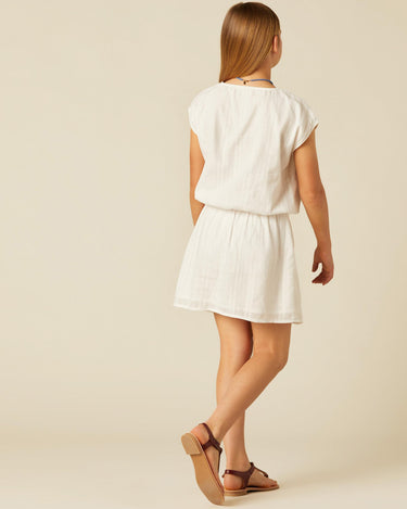 RED EMBROIDERED ELASTICATED DRESS