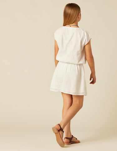 RED EMBROIDERED ELASTICATED DRESS