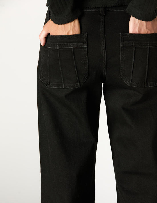 BLACK STITCHED POCKET TROUSERS