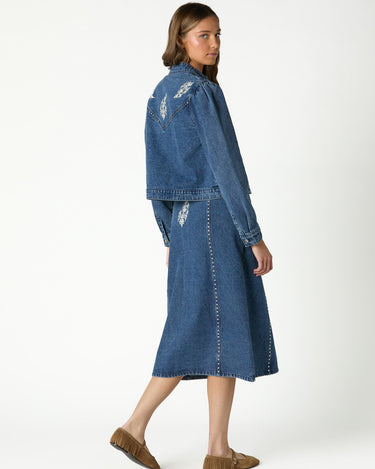 EMBROIDERED DENIM SKIRT BLUE