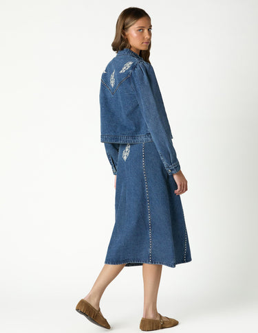 EMBROIDERED DENIM SKIRT BLUE