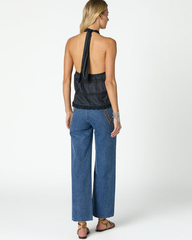 ANTHRACITE SATIN KNOT STRAP TOP