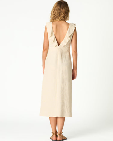 RUFFLED CUT-OUT DRESS ECRU