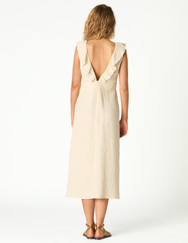 RUFFLED CUT-OUT DRESS ECRU