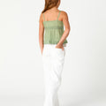 GREEN STRAPPY CINCHED HEM TOP