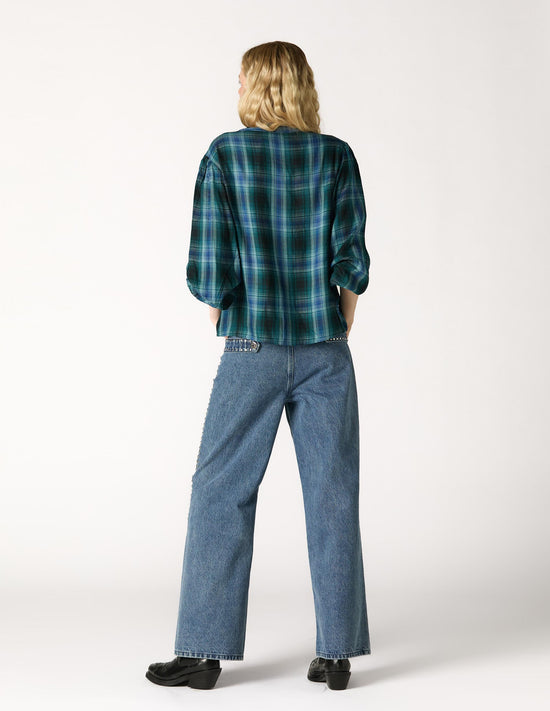 CAMISA BORDADO CUADRO AZUL