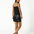 BLACK EMBROIDERED BUTTON DRESS